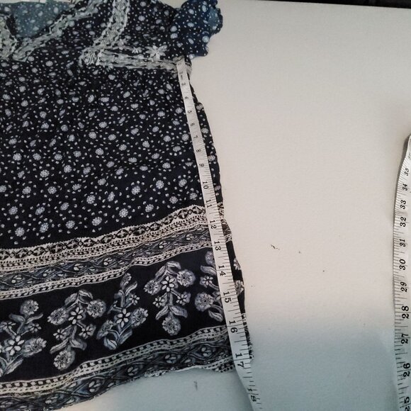 Knox Rose Womens XL Blouse Blue & White Floral Print Rayon Short Sleeve - Picture 10 of 12